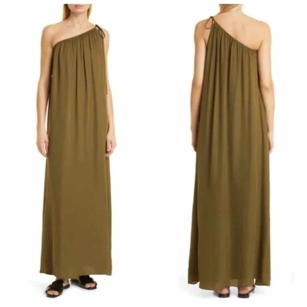 TWP Dinner At Mackizi One-Shoulder Silk Maxi Dress Olive Green Size Small NWOT